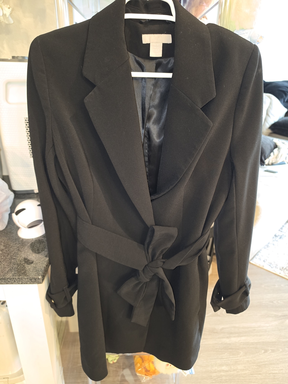 H&M Black Tie-Waist Blazer Coat